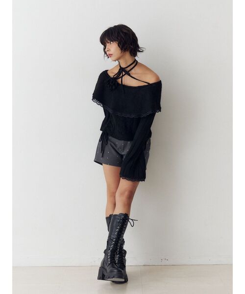 jouetie(ジュエティ)の「フリルレースオフショルニットトップス(ニット/セーター・レディース・アイボリー/ブラック/グレー・MEDIUM)」の22枚目の写真