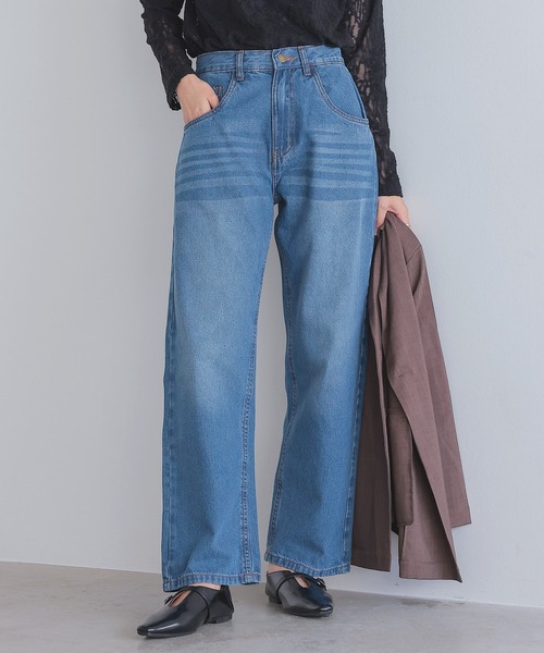 itto...(イット)の「デニムカーヴィーパンツ(デニムパンツ・レディース・ネイビー/ブルー/ワンウォッシュ・M/L)」の1枚目の写真