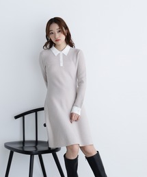 NATURAL BEAUTY BASIC | ◇シャツカラーミニニットワンピース(ワンピース)