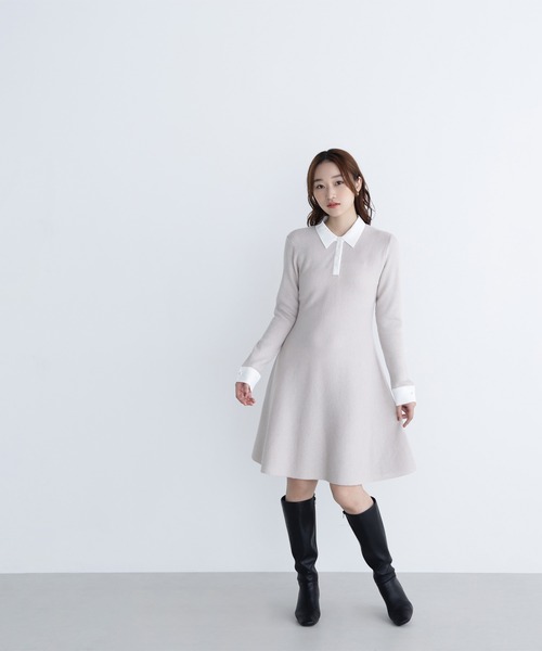 セール】◇シャツカラーミニニットワンピース（ワンピース）｜NATURAL
