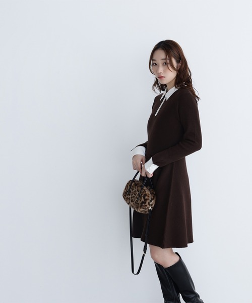 NATURAL BEAUTY BASIC（ナチュラルビューティーベーシック）の「◇シャツカラーミニニットワンピース（ワンピース・レディース・ダークブラウン/グレー/グレイッシュベージュ・MEDIUM/P/S）」の17枚目の写真