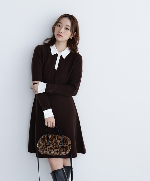 NATURAL BEAUTY BASIC（ナチュラルビューティーベーシック）の「◇シャツカラーミニニットワンピース（ワンピース・レディース・ダークブラウン/グレー/グレイッシュベージュ・MEDIUM/P/S）」の19枚目の写真