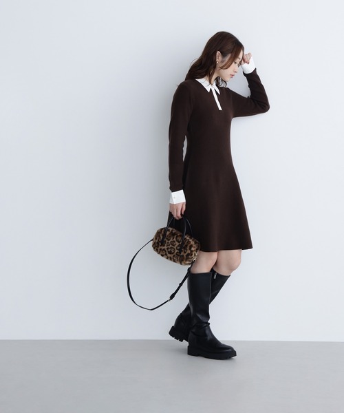 NATURAL BEAUTY BASIC（ナチュラルビューティーベーシック）の「◇シャツカラーミニニットワンピース（ワンピース・レディース・ダークブラウン/グレー/グレイッシュベージュ・MEDIUM/P/S）」の20枚目の写真