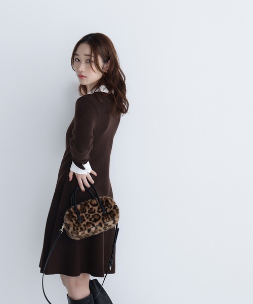 NATURAL BEAUTY BASIC（ナチュラルビューティーベーシック）の「◇シャツカラーミニニットワンピース（ワンピース・レディース・ダークブラウン/グレー/グレイッシュベージュ・MEDIUM/P/S）」の21枚目の写真