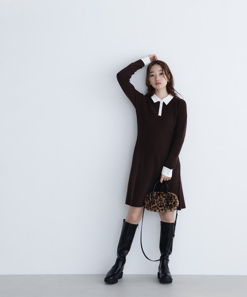 NATURAL BEAUTY BASIC（ナチュラルビューティーベーシック）の「◇シャツカラーミニニットワンピース（ワンピース・レディース・ダークブラウン/グレー/グレイッシュベージュ・MEDIUM/P/S）」の22枚目の写真