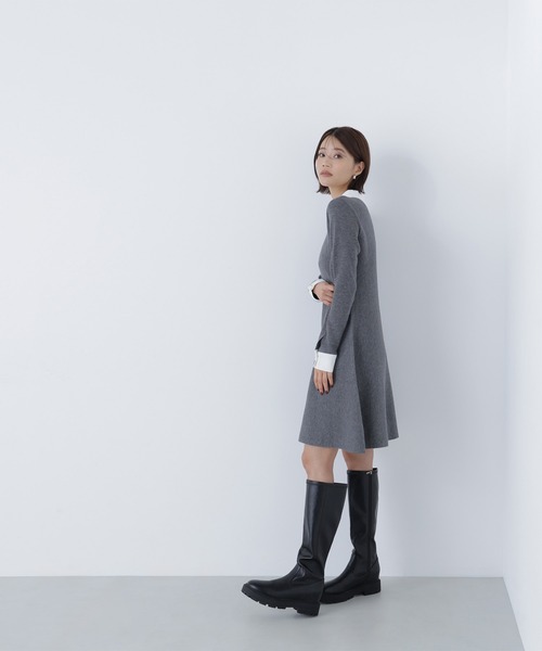 NATURAL BEAUTY BASIC（ナチュラルビューティーベーシック）の「◇シャツカラーミニニットワンピース（ワンピース・レディース・ダークブラウン/グレー/グレイッシュベージュ・MEDIUM/P/S）」の5枚目の写真