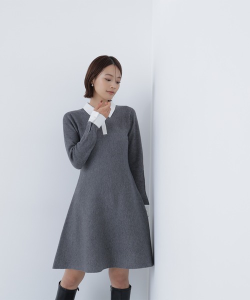 NATURAL BEAUTY BASIC（ナチュラルビューティーベーシック）の「◇シャツカラーミニニットワンピース（ワンピース・レディース・ダークブラウン/グレー/グレイッシュベージュ・MEDIUM/P/S）」の6枚目の写真