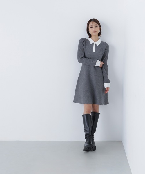 NATURAL BEAUTY BASIC（ナチュラルビューティーベーシック）の「◇シャツカラーミニニットワンピース（ワンピース・レディース・ダークブラウン/グレー/グレイッシュベージュ・MEDIUM/P/S）」の7枚目の写真