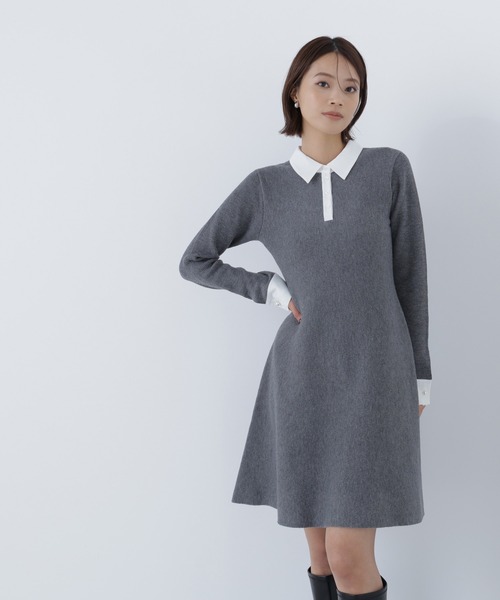 NATURAL BEAUTY BASIC（ナチュラルビューティーベーシック）の「◇シャツカラーミニニットワンピース（ワンピース・レディース・ダークブラウン/グレー/グレイッシュベージュ・MEDIUM/P/S）」の10枚目の写真