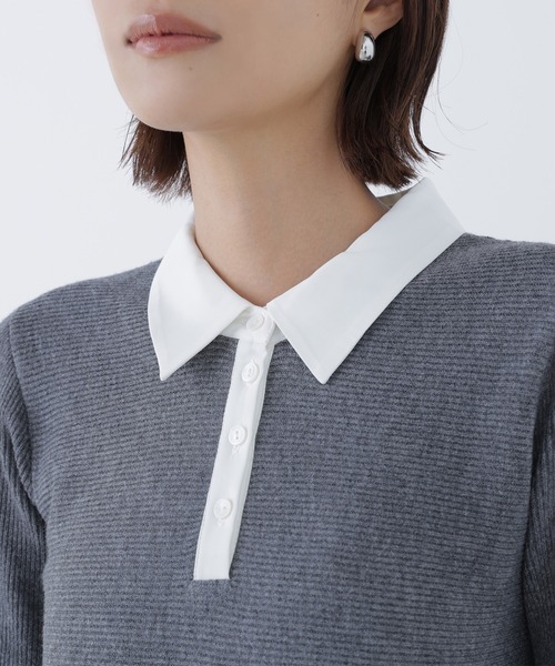 NATURAL BEAUTY BASIC（ナチュラルビューティーベーシック）の「◇シャツカラーミニニットワンピース（ワンピース・レディース・ダークブラウン/グレー/グレイッシュベージュ・MEDIUM/P/S）」の13枚目の写真