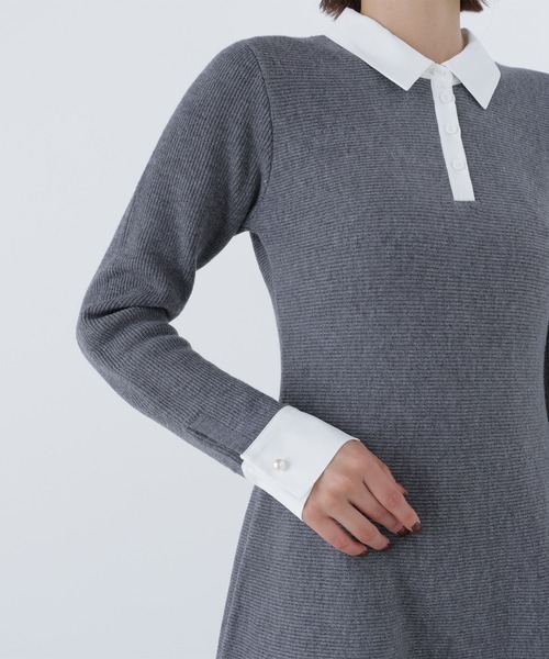 NATURAL BEAUTY BASIC（ナチュラルビューティーベーシック）の「◇シャツカラーミニニットワンピース（ワンピース・レディース・ダークブラウン/グレー/グレイッシュベージュ・MEDIUM/P/S）」の14枚目の写真