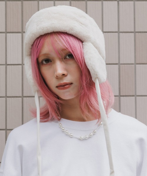 milsa(ミルサ)の「milsa/ミルサ ウォッシャブル フェイクファー トラップハット(ニットキャップ/ビーニー・レディース・ブラック/アイボリー/ブラウン・M/57.5cm)」の4枚目の写真