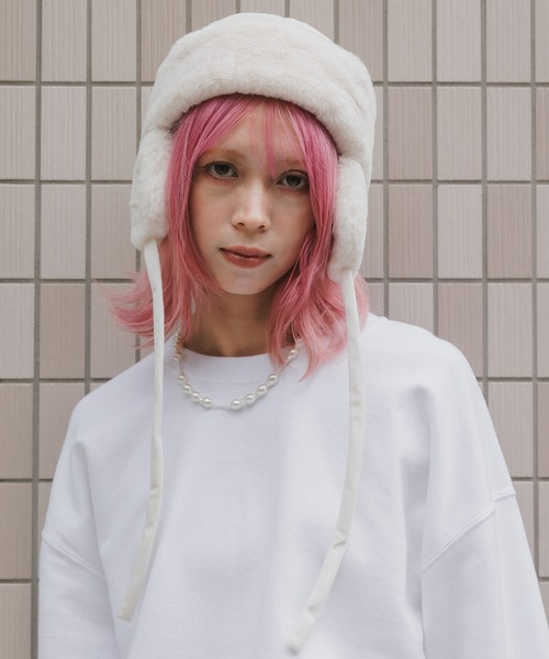 milsa(ミルサ)の「milsa/ミルサ ウォッシャブル フェイクファー トラップハット(ニットキャップ/ビーニー・レディース・ブラック/アイボリー/ブラウン・M/57.5cm)」の5枚目の写真