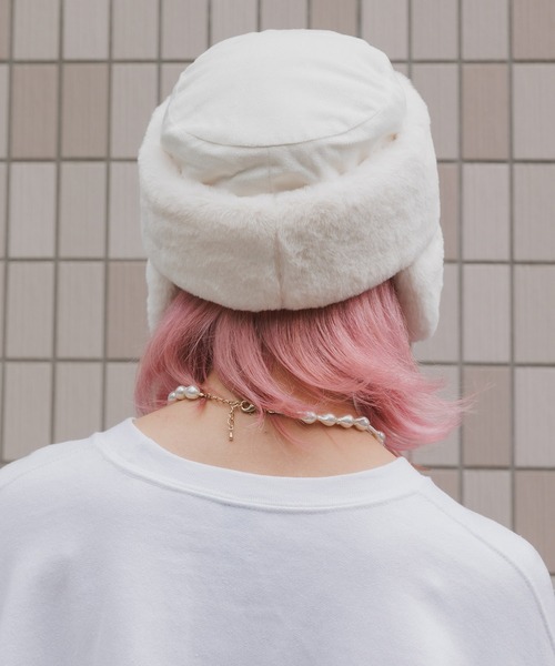 milsa(ミルサ)の「milsa/ミルサ ウォッシャブル フェイクファー トラップハット(ニットキャップ/ビーニー・レディース・ブラック/アイボリー/ブラウン・M/57.5cm)」の7枚目の写真