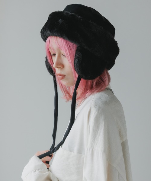 milsa(ミルサ)の「milsa/ミルサ ウォッシャブル フェイクファー トラップハット(ニットキャップ/ビーニー・レディース・ブラック/アイボリー/ブラウン・M/57.5cm)」の10枚目の写真