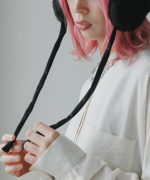 milsa(ミルサ)の「milsa/ミルサ ウォッシャブル フェイクファー トラップハット(ニットキャップ/ビーニー・レディース・ブラック/アイボリー/ブラウン・M/57.5cm)」の18枚目の写真