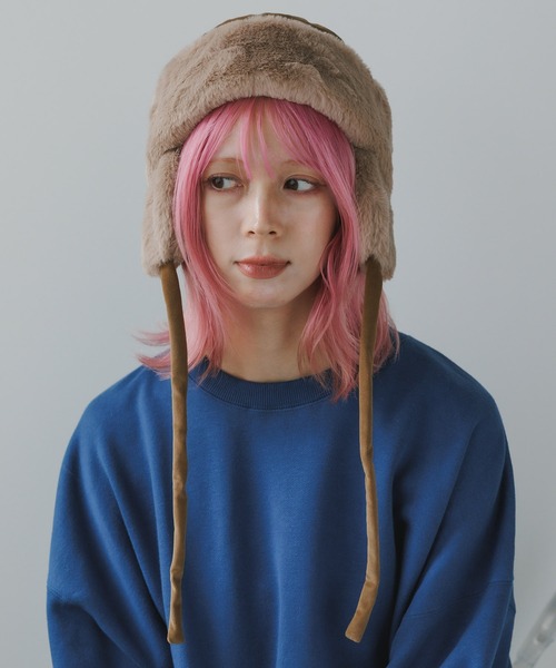 milsa(ミルサ)の「milsa/ミルサ ウォッシャブル フェイクファー トラップハット(ニットキャップ/ビーニー・レディース・ブラック/アイボリー/ブラウン・M/57.5cm)」の12枚目の写真