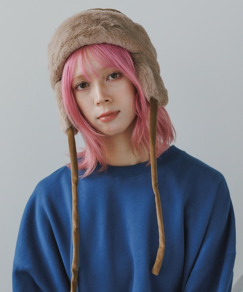 milsa(ミルサ)の「milsa/ミルサ ウォッシャブル フェイクファー トラップハット(ニットキャップ/ビーニー・レディース・ブラック/アイボリー/ブラウン・M/57.5cm)」の13枚目の写真