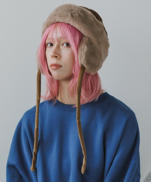 milsa(ミルサ)の「milsa/ミルサ ウォッシャブル フェイクファー トラップハット(ニットキャップ/ビーニー・レディース・ブラック/アイボリー/ブラウン・M/57.5cm)」の14枚目の写真