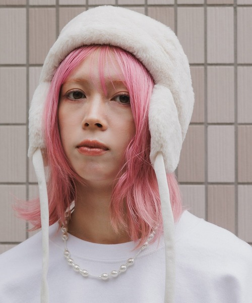 milsa(ミルサ)の「milsa/ミルサ ウォッシャブル フェイクファー トラップハット(ニットキャップ/ビーニー・レディース・ブラック/アイボリー/ブラウン・M/57.5cm)」の19枚目の写真