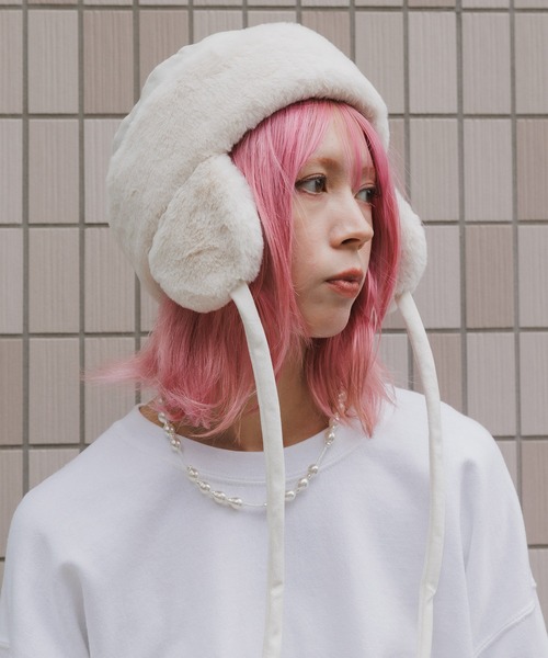 milsa(ミルサ)の「milsa/ミルサ ウォッシャブル フェイクファー トラップハット(ニットキャップ/ビーニー・レディース・ブラック/アイボリー/ブラウン・M/57.5cm)」の21枚目の写真