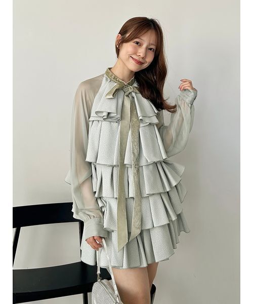 SNIDEL（スナイデル）の「ティアードラッフルミニドレス（ドレス・レディース・ブラック/ホワイト/ミント・0/1）」の3枚目の写真