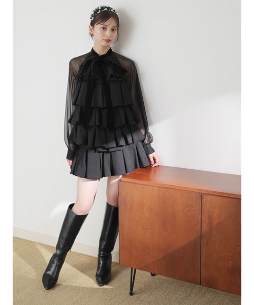 SNIDEL（スナイデル）の「ティアードラッフルミニドレス（ドレス・レディース・ブラック/ホワイト/ミント・0/1）」の7枚目の写真