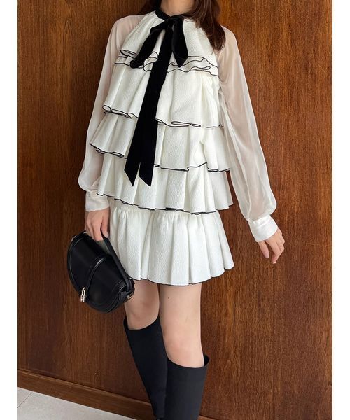 SNIDEL（スナイデル）の「ティアードラッフルミニドレス（ドレス・レディース・ブラック/ホワイト/ミント・0/1）」の8枚目の写真