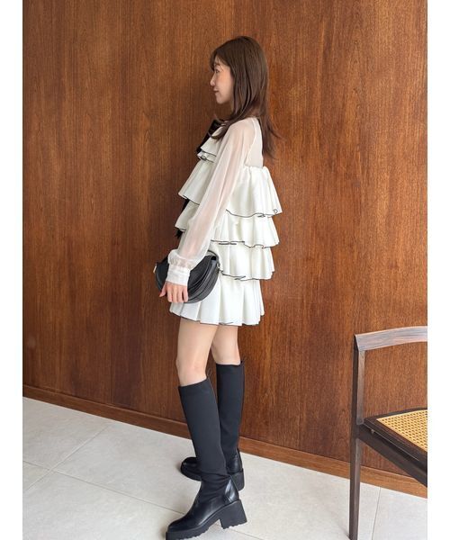 SNIDEL（スナイデル）の「ティアードラッフルミニドレス（ドレス・レディース・ブラック/ホワイト/ミント・0/1）」の10枚目の写真