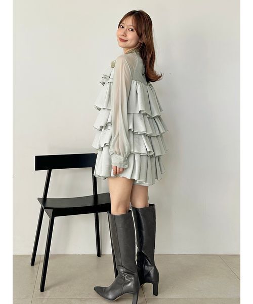 SNIDEL（スナイデル）の「ティアードラッフルミニドレス（ドレス・レディース・ブラック/ホワイト/ミント・0/1）」の13枚目の写真