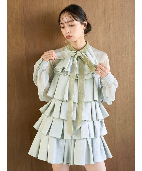 SNIDEL（スナイデル）の「ティアードラッフルミニドレス（ドレス・レディース・ブラック/ホワイト/ミント・0/1）」の16枚目の写真