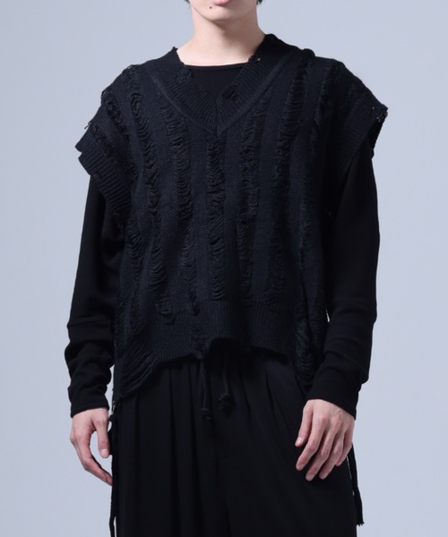 Ruze(ルゼ)の「Side zip damage knit vest / サイドジップ ダメージ ニットベスト(ニット/セーター・メンズ・ブラック・FREE)」の1枚目の写真