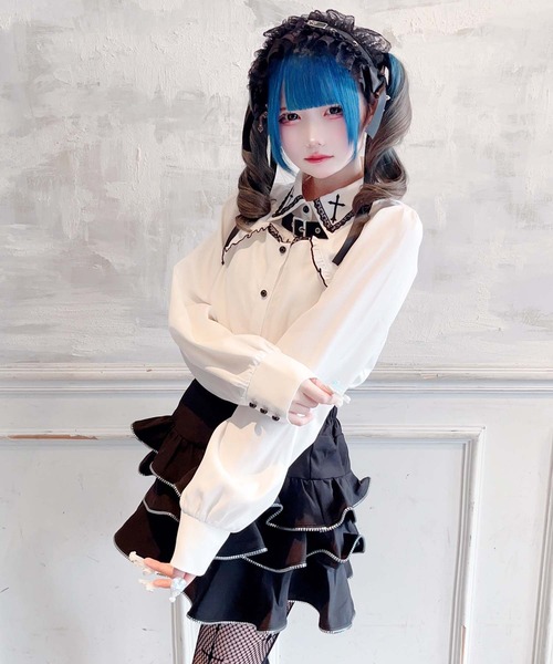 MA*RS(アメーバーマーズ)の「胸開きクロス刺繍ブラウス(Tシャツ/カットソー・レディース・ブラック/ホワイト・FREE)」の8枚目の写真