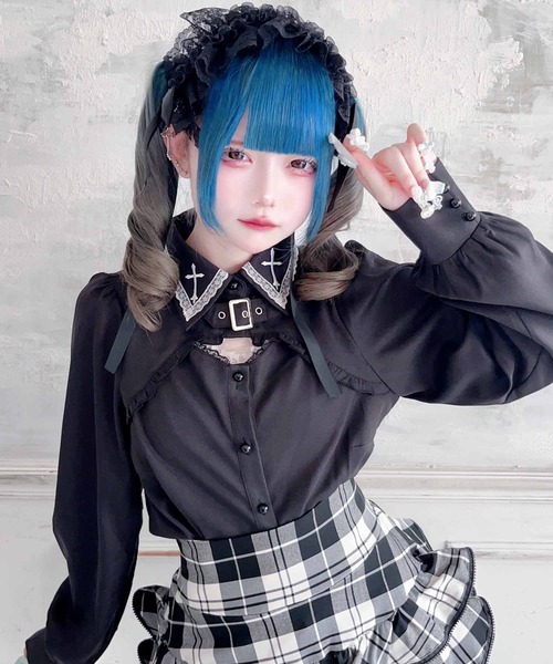 MA*RS(アメーバーマーズ)の「胸開きクロス刺繍ブラウス(Tシャツ/カットソー・レディース・ブラック/ホワイト・FREE)」の12枚目の写真