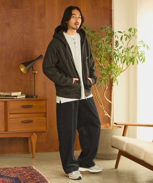 裏ボアフリース ボックスシルエット ラグランスリーブ ダブルジップ