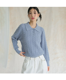 Lumpy Collar Button Knit BLUE