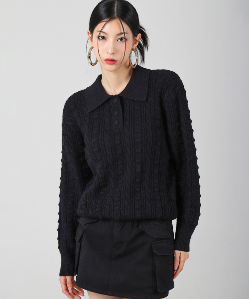 AVANDRESS（アバンドレス ）の「Lumpy Collar Button Knit BLUE（ニット/セーター・レディース・ブルー・FREE）」の2枚目の写真