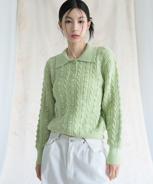 AVANDRESS（アバンドレス ）の「Lumpy Collar Button Knit BLUE（ニット/セーター・レディース・ブルー・FREE）」の3枚目の写真