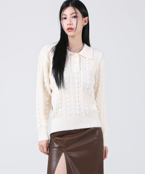 AVANDRESS（アバンドレス ）の「Lumpy Collar Button Knit BLUE（ニット/セーター・レディース・ブルー・FREE）」の5枚目の写真