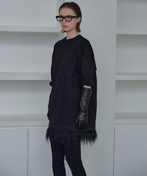 セール】ジャージードレスwフェザーヘム / Jersey Dress w/Feather Hem