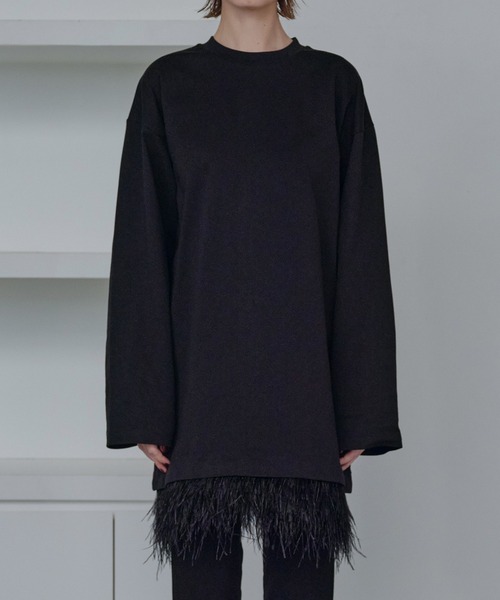 LE CIEL BLEU(ルシェルブルー)の「ジャージードレスwフェザーヘム / Jersey Dress w/Feather Hem(ワンピース・レディース・ブラック/チャコールグレー/ホワイト・36/38)」の12枚目の写真