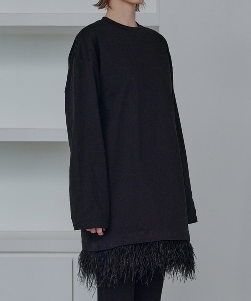 LE CIEL BLEU(ルシェルブルー)の「ジャージードレスwフェザーヘム / Jersey Dress w/Feather Hem(ワンピース・レディース・ブラック/チャコールグレー/ホワイト・36/38)」の11枚目の写真