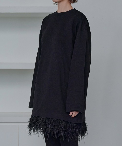 LE CIEL BLEU(ルシェルブルー)の「ジャージードレスwフェザーヘム / Jersey Dress w/Feather Hem(ワンピース・レディース・ブラック/チャコールグレー/ホワイト・36/38)」の10枚目の写真