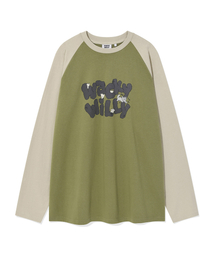配色レグランロングスリーブTシャツグリーン