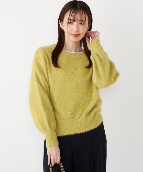 SHIPS Colors(シップス カラーズ)の「SHIPS Colors:〈手洗い可能〉シャギー クルーネック ニット(ニット/セーター・レディース・ダークグレー/ベージュ/イエロー・ONE SIZE)」の3枚目の写真