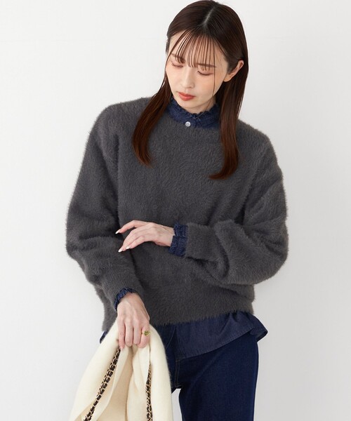 SHIPS Colors(シップス カラーズ)の「SHIPS Colors:〈手洗い可能〉シャギー クルーネック ニット(ニット/セーター・レディース・ダークグレー/ベージュ/イエロー・ONE SIZE)」の1枚目の写真
