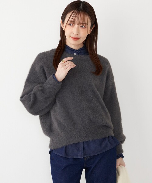 SHIPS Colors(シップス カラーズ)の「SHIPS Colors:〈手洗い可能〉シャギー クルーネック ニット(ニット/セーター・レディース・ダークグレー/ベージュ/イエロー・ONE SIZE)」の22枚目の写真