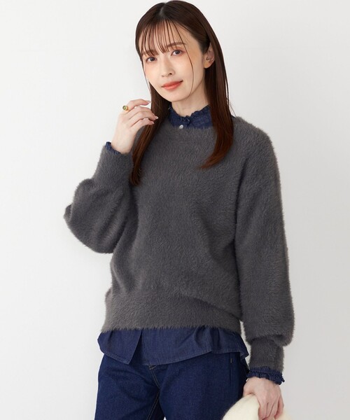 SHIPS Colors(シップス カラーズ)の「SHIPS Colors:〈手洗い可能〉シャギー クルーネック ニット(ニット/セーター・レディース・ダークグレー/ベージュ/イエロー・ONE SIZE)」の21枚目の写真