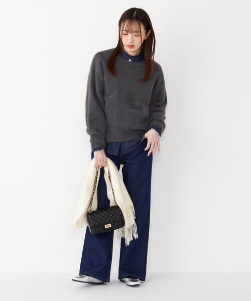 SHIPS Colors(シップス カラーズ)の「SHIPS Colors:〈手洗い可能〉シャギー クルーネック ニット(ニット/セーター・レディース・ダークグレー/ベージュ/イエロー・ONE SIZE)」の20枚目の写真