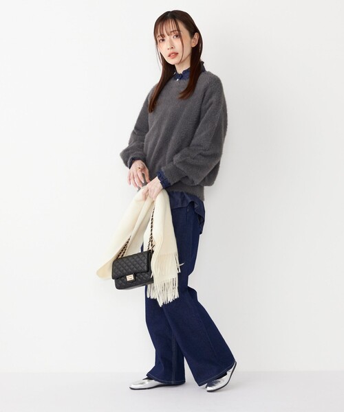 SHIPS Colors(シップス カラーズ)の「SHIPS Colors:〈手洗い可能〉シャギー クルーネック ニット(ニット/セーター・レディース・ダークグレー/ベージュ/イエロー・ONE SIZE)」の19枚目の写真